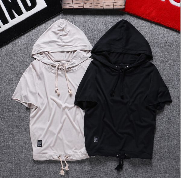 

summer eu style white black tshirts men hooded ties design simple solid short sleeved tees