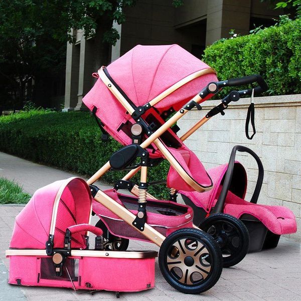 

Luxury baby troller 3 in 1 high land cape pram foldable pu hchair gift