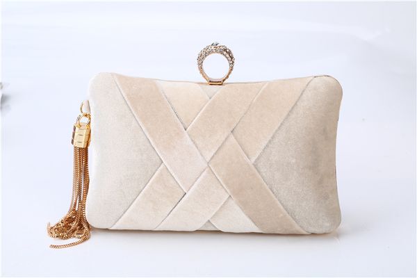 

tassel fashion style evening bag ring velvet handle evening bag hand bags pillow shape for bridal and lady wear, Black