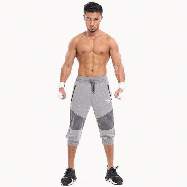 

new arrival brand men cotton sweatpants bodybuilding fitness walking workout black grey jogger shorts, White;black