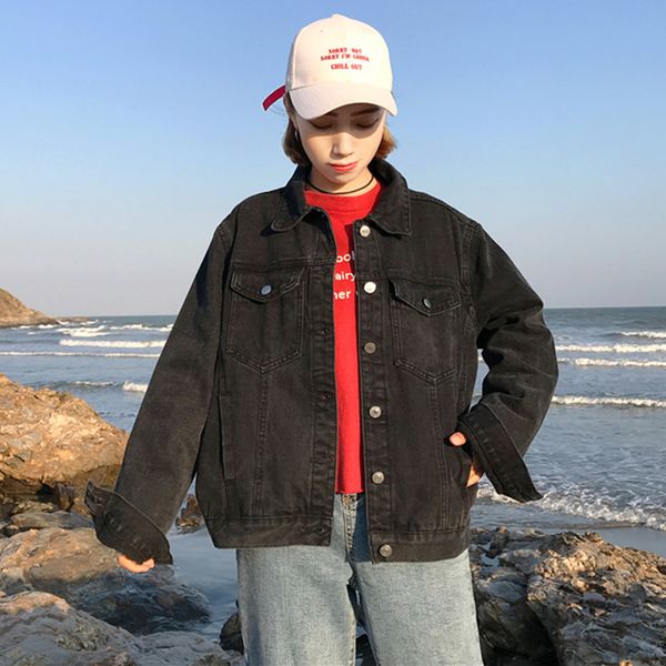 

standard women basic coats casual denim jacket female bomber jacket black short plus size jeans coat casaco feminino, Black;brown