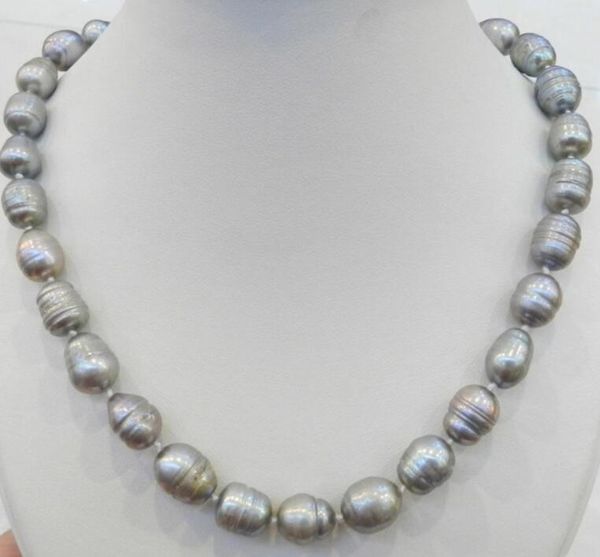 

18"11-12 mm round tahitian black green pearl necklace, Silver