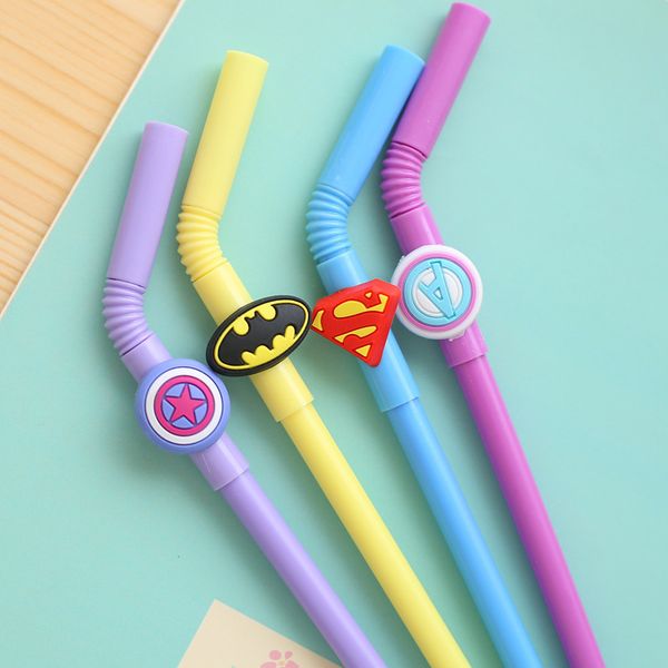 

4 pcs creative straw gel pen hero black gel-lnk pen kawaii writing stationery school office student escolar papelaria gifts