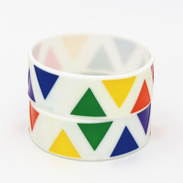 

fashion 25pcs printed e rainbow color silicone bracelets&bangles wide color gay pride wristband women men sh169, Golden;silver