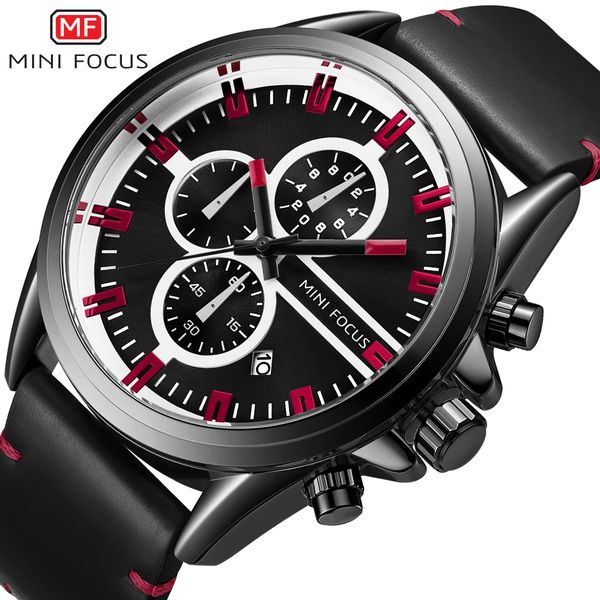 

mini focus unique fashion quartz watch men leather strap multifunction mens watches contrast color purple index brand design, Slivery;brown