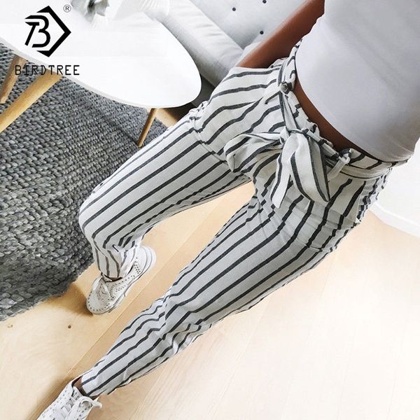 

fashion casual ladies elegence pencil pants striped plus size s- 2xl full-length drawstring slim trouser b80005q, Black;white