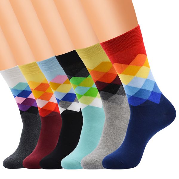 

10pairs brand happy socks british style plaid socks gradient color male's fashion personality cotton socks, Black