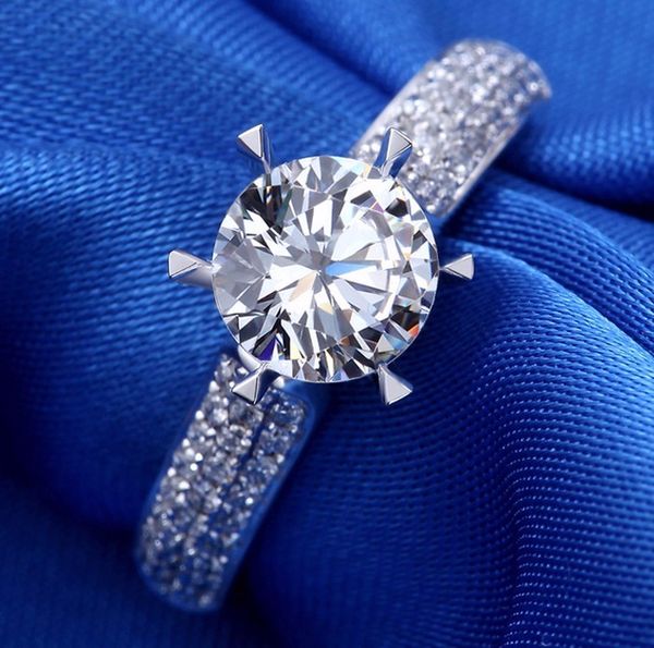 

zhf jewelry 2ct round sona cz diamant engagement ring solid 925 sterling silver wedding rings for women stamp s925, Golden;silver