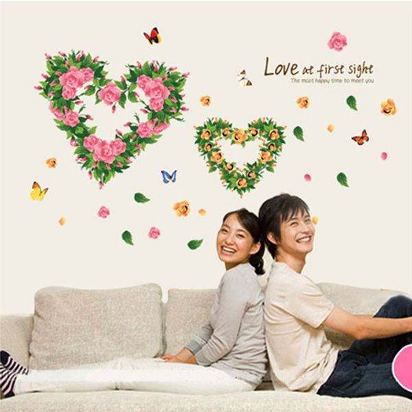 

butterfly love heart shape flowers wall stickers living room bedroom wall mural poster love wall quote decal graphic