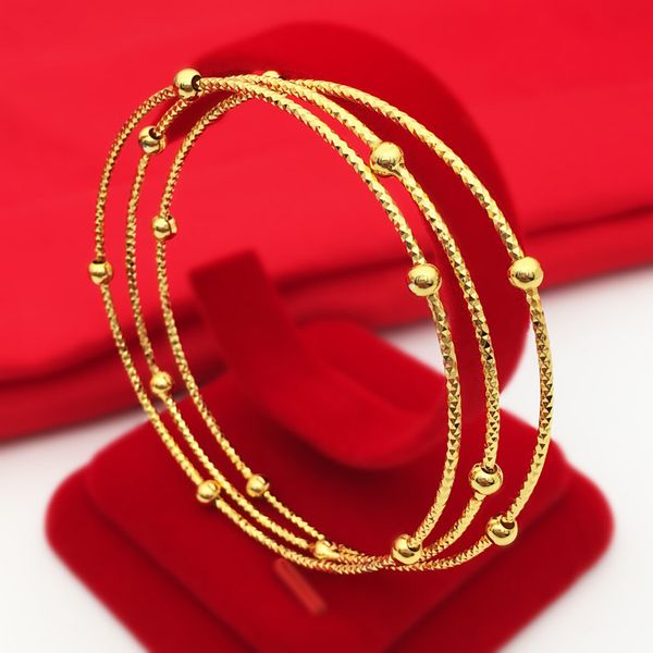 

thin bangle yellow gold filled classic womens bracelets with small beads, Black