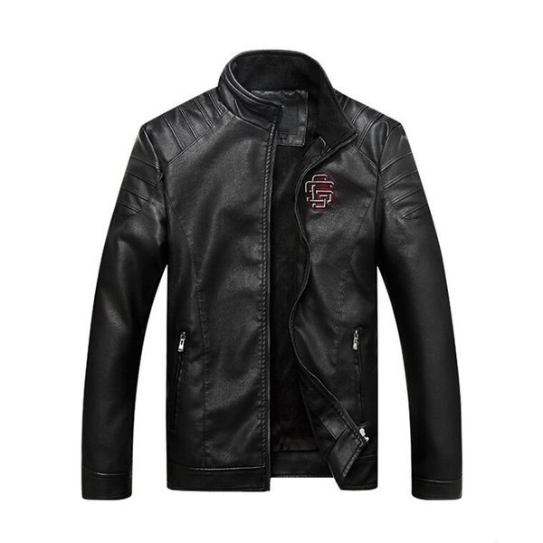 

motorcycle bomber jacket men leather jacket men jaqueta de couro veste homme velvet leather motorcyle coat plus size 3xl, Black