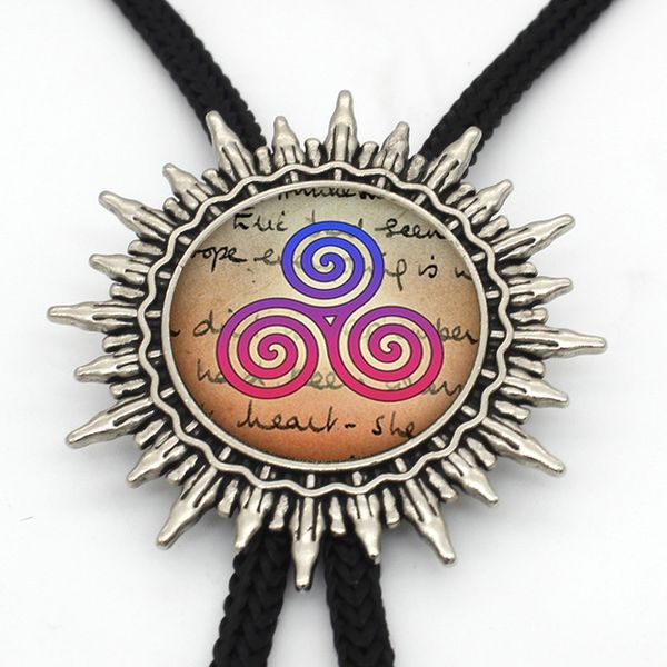 

new arrival teen wolf triskelion logo cowboy bolo tie steampunk glass dome teen wolf statement slide neck tie for men bl-0024, Blue;purple