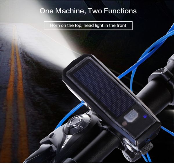 Bike Bicycle LED Solar Power USB Rechargeable Front Head Light Headlight Lamp