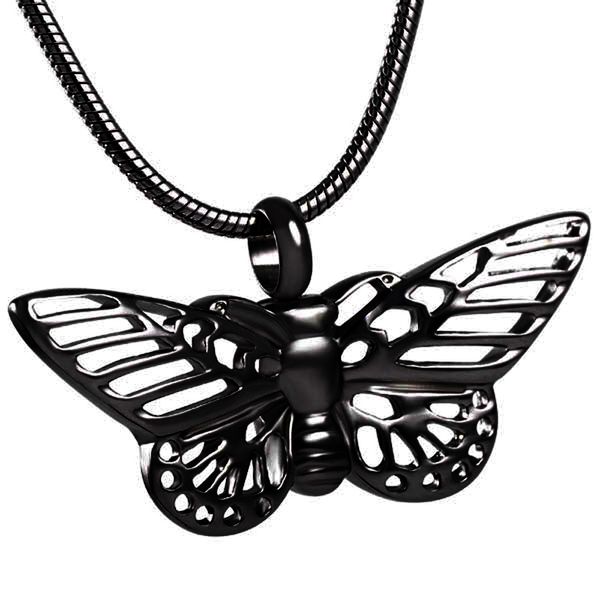 

ijd8144 stainless steel cremation for ashes openwork black butterfly memorial ash urn necklace urn pendant for women jewelry, Silver