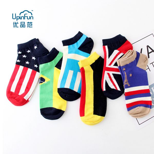 

upinfun new cotton men's boat socks anti-odor jacquard 200 needle meter flag men's socks (6 pairs/lot, Black