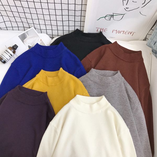 

winter new sweater men's warm slim fit fashion solid color long-sleeved o-neck knitting pullover man casual male clothes, White;black