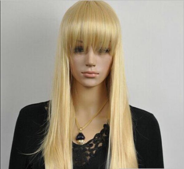 Бесплатная доставка + + + + + Золотая блондинка длинные прямые женщины дамы ежедневно полный синтетический парик