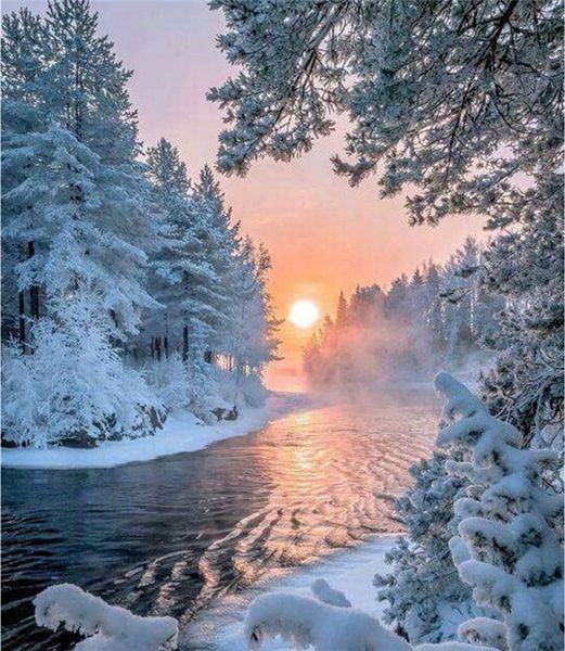 Snowy Forest Lake 5D DIY Full Drill Diamond Painting Embroidery Cross Stitch Art