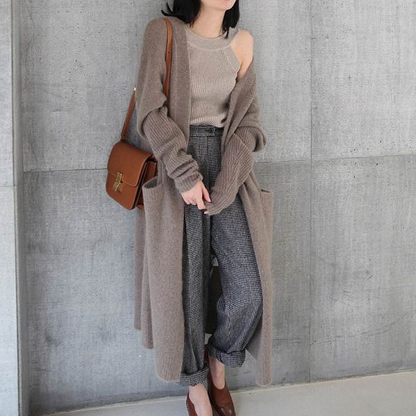 

women sweaters coat autumn spring female knitted cardigans long sleeve casual jumper knitwear pull femme long cardigans, White;black