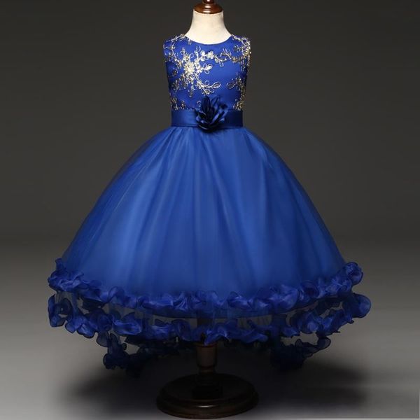 

Royal Blue Шампанское Платья для Девочек-Цветочниц Принцесса Бальное платье с Круглым Вырезом Цветы Дети Первое Причастие День Рождения