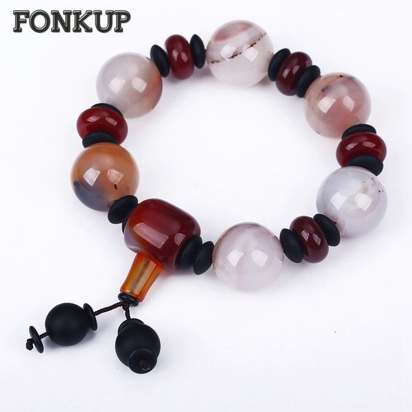

forkup color chain bracelet agate bead wristband hyperbole male jewelry anniversary round accessories red black spacer balancing, Golden;silver
