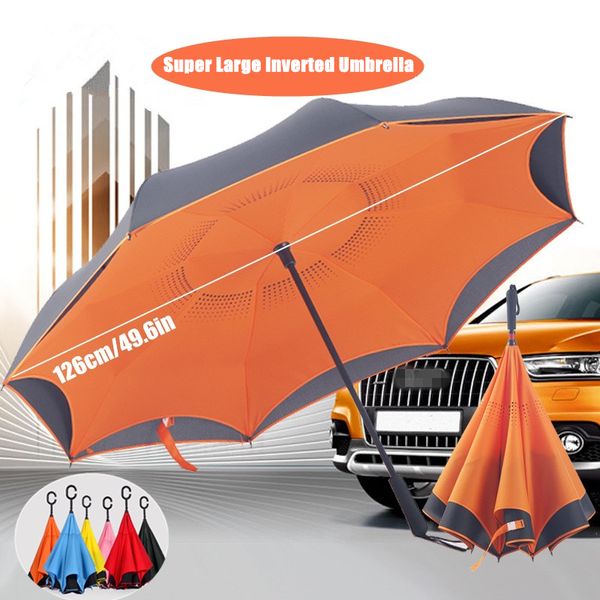 

super large big creative c handle reverse quality brand double layer windproof rainy sunny umbrella car men women diameter 126cm