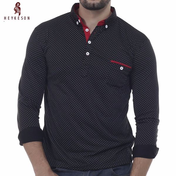 

heykeson mens shirt brands 2018 male long sleeve fashion casual slim polka dot pocket button s, White;black