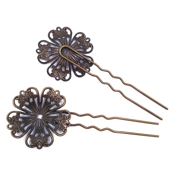 

antique bronze 100pcs 75mm with 32 flower settings hair sticks hairpins hair combs findings for jewelry making hcf31, Golden;white