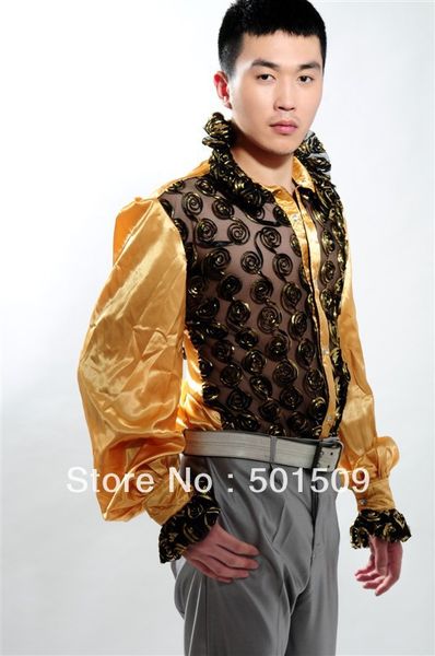 

fan collar prince stage sequins decoration mens tuxedo shirts party/event shirts latin dance performance, White;black