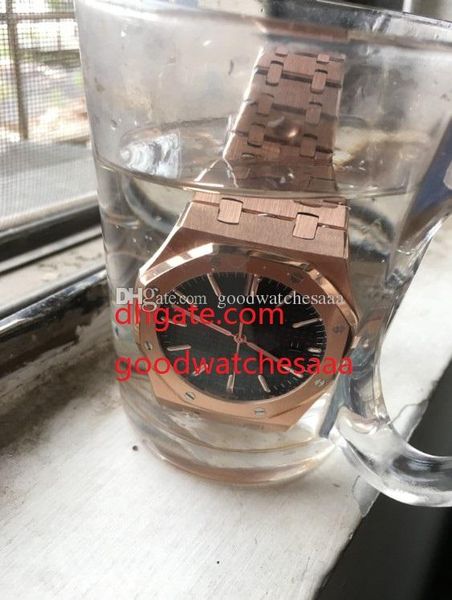 

super luxury automatic 15400 rose gold watches waterproof watch 41mm black dial stainless steel strap gents watches, Slivery;brown