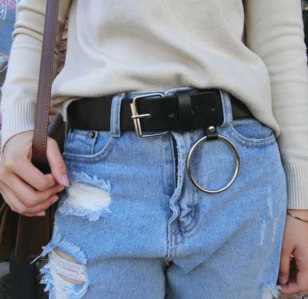 

harajuku round metal circle belt fashion unisex black pu leather punk waist belts leisure jeans waist belts for women accessory, Black;brown