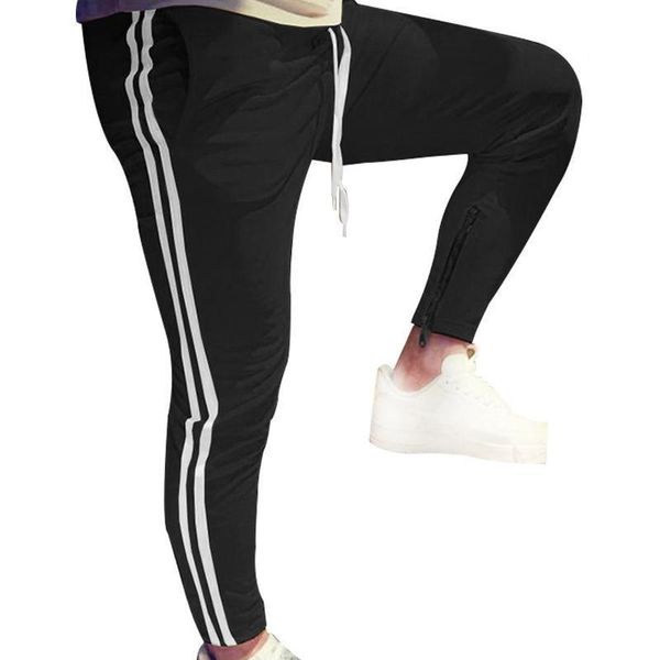

huation hip hop pants men side striped drawstring men's casual trousers student jogger pants men cotton pants hombre, Black