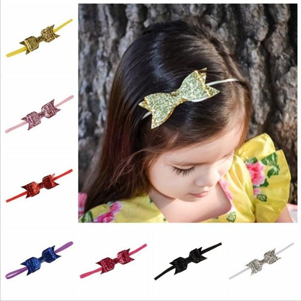 

baby bowknot headband hair accessories children bow shiny sequins hair band bowknot ribbon headwear for gilrs, Slivery;white
