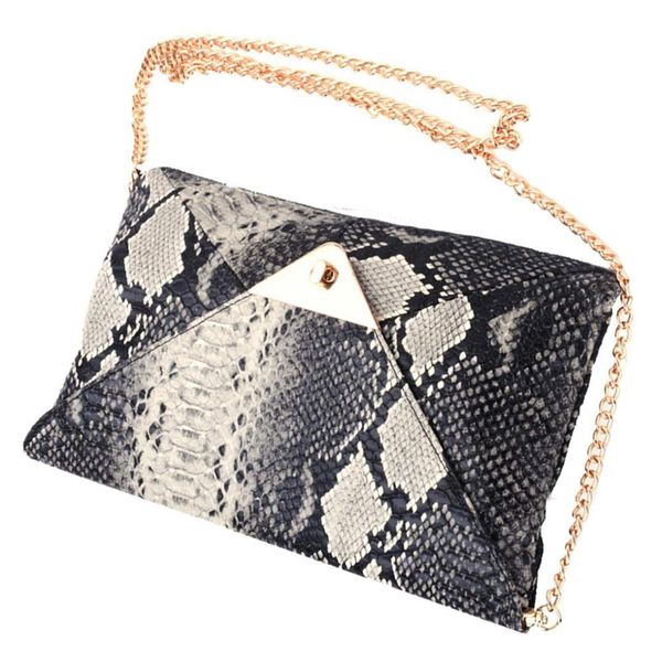 

fashion women's snakeskin print accent envelope statement clutch bag pu leather party shoulder bag with metal chain