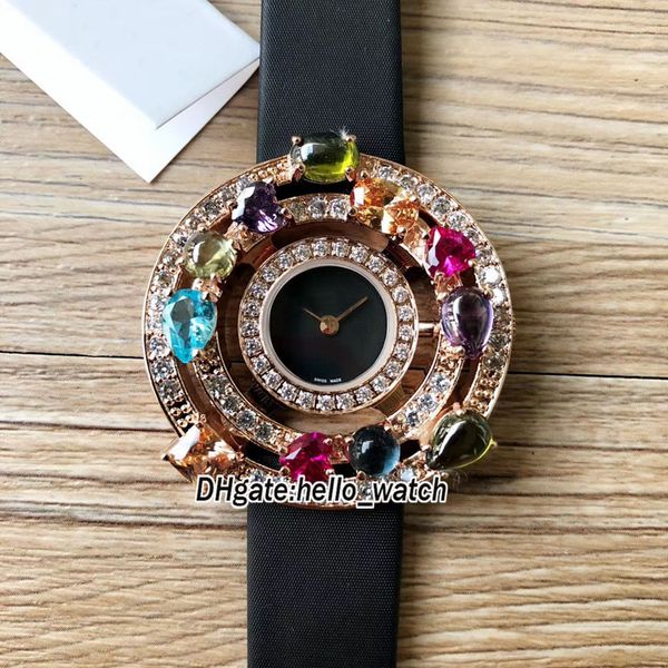 

high jewelry astrale 101339 ae36d2cbl black dial swiss quartz womens watch gold diamond bezel leather strap party dress lady watches, Slivery;brown