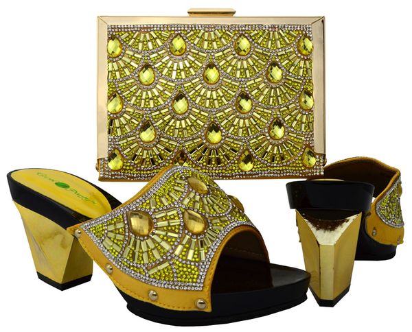 

wonderful yellow women pumps and bag set with big crystal african shoes match handbag set for dress bch-17,heel 8.3cm, Black