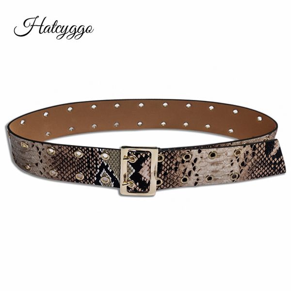 

hatcyggo fashion women double pin buckle female belt for jeans snake leather women belt dress belts decorate waistband, Black;brown
