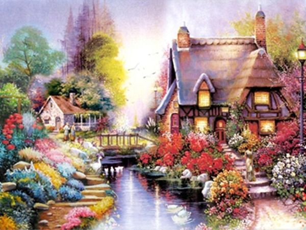 

18a732b cottage spring diamond painting home decor diamond diy crafts 100% resin 5d tool drill painting cross stitch mosaic needlework