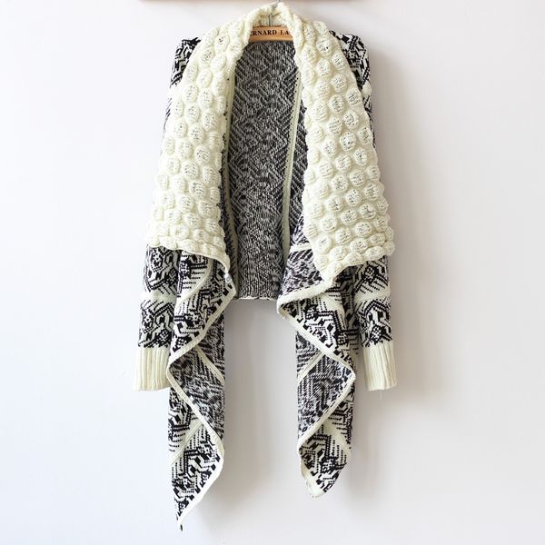 

2016 winter knitted cardigan fashion women floral sweater pullover women big casual knitting sweater loose jacket, White;black