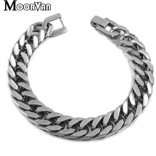 

moorvan new product stainless steel bracelet for men,jewelry hip hop bracelets,21.5cm 12mm wholesale vb716, Black