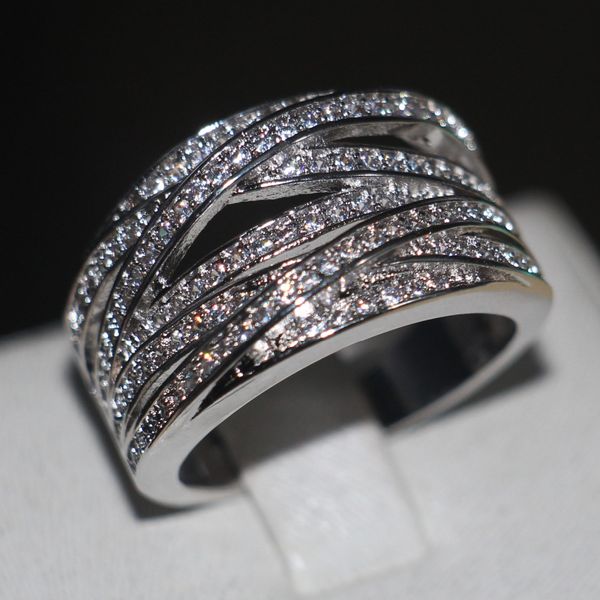 

choucong jewelry women ring pave set 120pcs round diamond white gold filled engagement wedding band ring sz 5-11, Slivery;golden