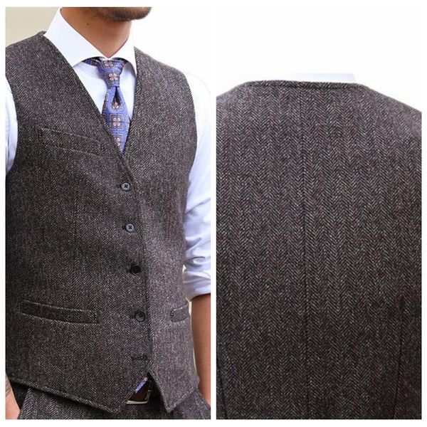 

custom groom vests for wedding party men vest slim fit mens vests formal wool herringbone tweed groom wear countrysize, Black