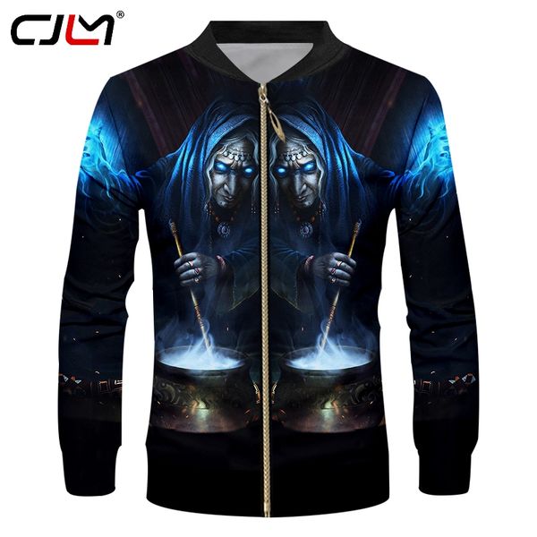 

cjlm 2018 spring men's casual jackets funny print witch 3d jacket casual coats male long sleeve cardigan stand collar overcoats, Black;brown