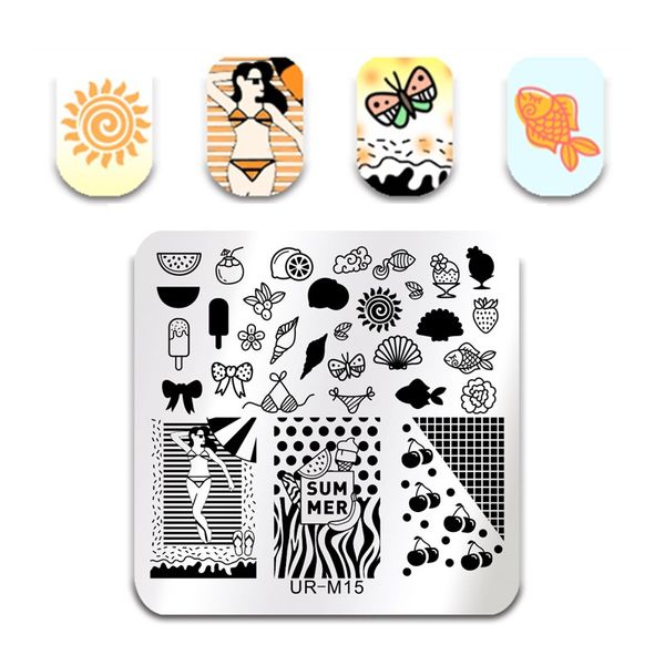 

ur sugar summer theme nail stamping template floral flamingo pineapple manicure nail art diy image plate stencils decoration, White