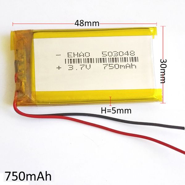 Modell 503048 3,7 V 750 mAh Lithium-Polymer-Li-Po-Akku für MP3, MP4, DVD, PAD, Mobiltelefon, GPS, Powerbank, Kamera, E-Books, Recoder