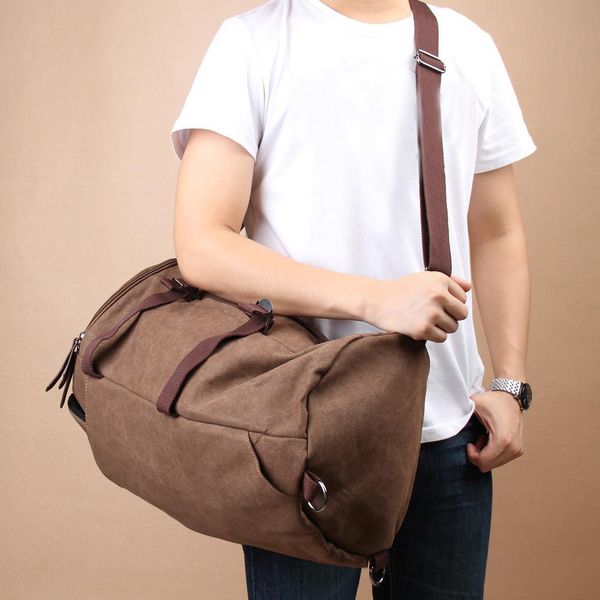 

мужчины урожай холст рюкзак для ноутбука плеча сумка duffle (кофе