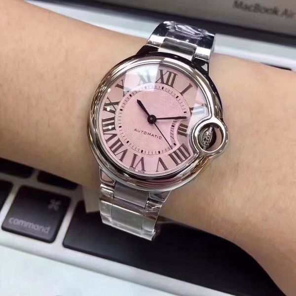 

2018 new style fashion women's watch pink 36mm dial stainless steel strap ladies watches automatic watches, Slivery;brown