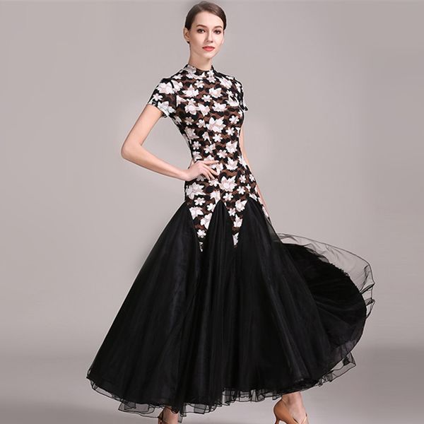 

black print ballroom dancing dress standard dresses modern dance costume luminous costumes ballroom dress waltz flamenco, Black;red