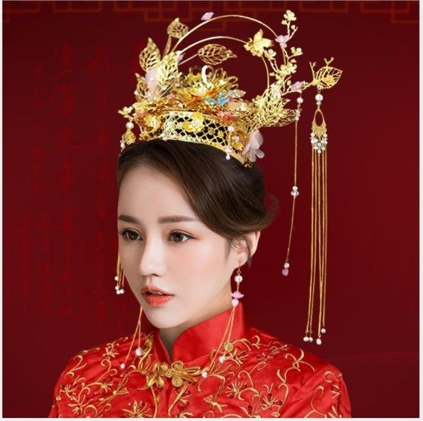 

headgear bride 2018 new style chinese vintage wedding wine toast accessories, antique dragon and phoenix gown accessories, Slivery;golden