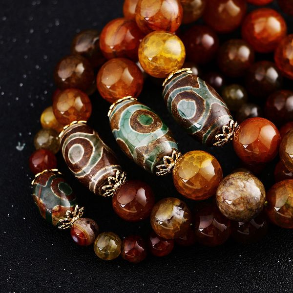 

natural stone dragon agate bracelet men buddha beads chinese style jewelry gift power handmade healing crystal reiki beads chain, Golden;silver